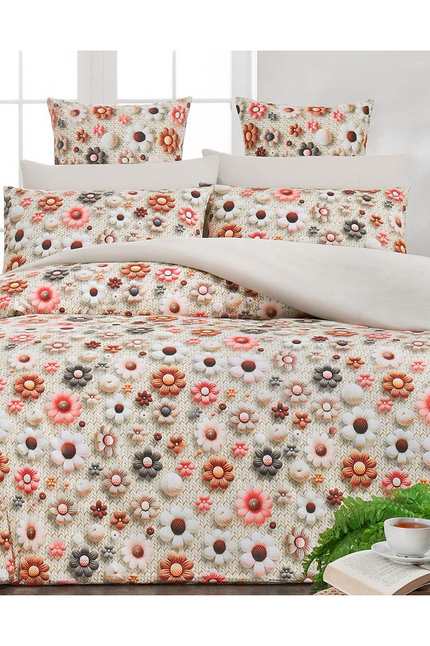 3d Bouquet Pure Çift Kişilik Nevresim Seti 1 Adet Nevresim 200x220 4 Adet Yastık Kılıfı %100pamuk - 3