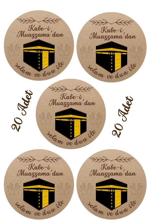 20 Adet Sticker Hac, Umre, Kabe, Dua Temalı Hediye Poşeti Etiketi Küçük Boy - 1