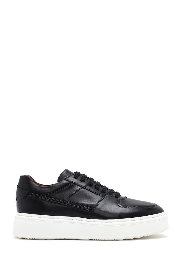 Erkek Siyah Bağcıklı Kalın Tabanlı Deri Sneaker 25SFD724218 - 1