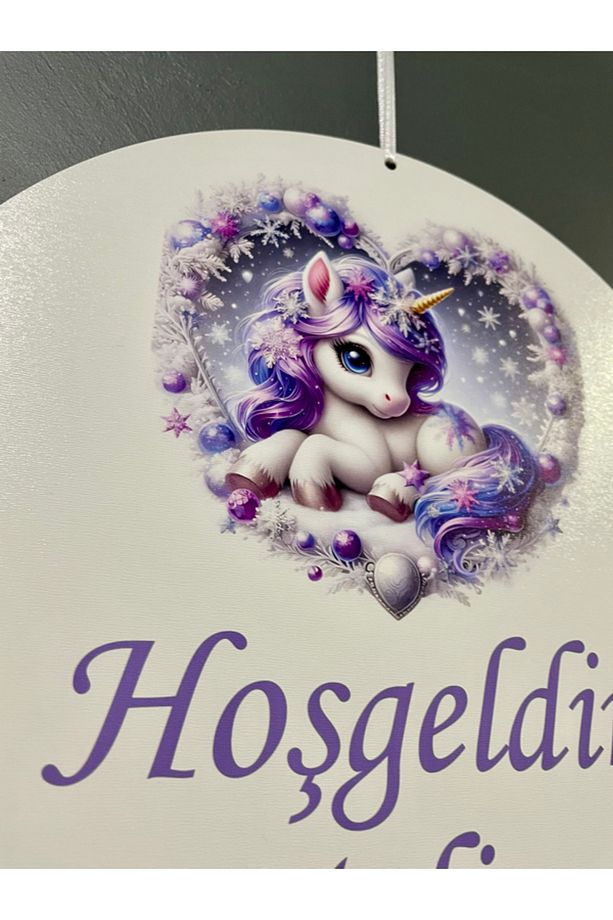 Özel Konsept Unicorn Tasarım Isimli Bebek Çocuk Kapı Süsü Isme Özel Kapı Süsü - 3