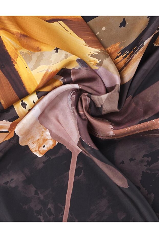 Fırça Desenli Twill İpek Eşarp Siyah - 2