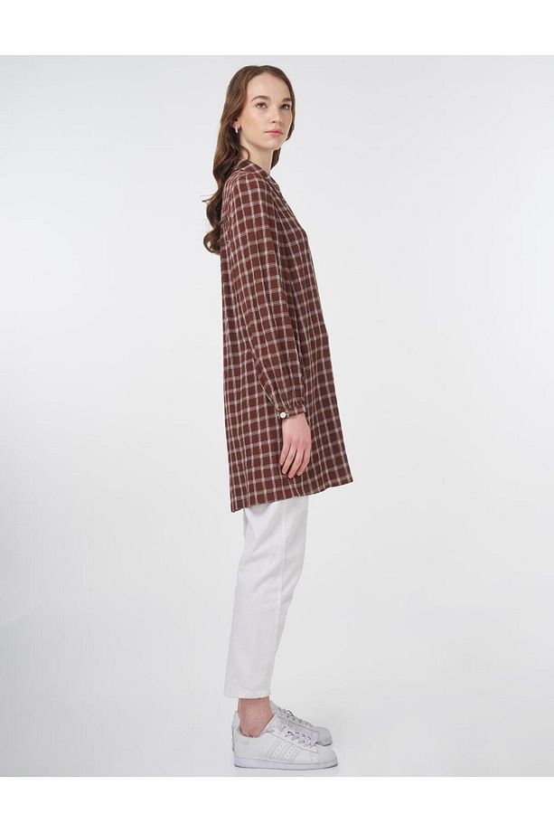 Ekoseli Basic Tunik Kahve - 6