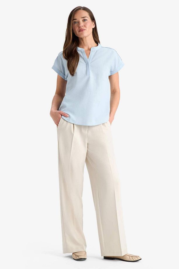 Regular Fit Apaş Yaka Flamlı Pamuk Kısa Kollu Bluz F1635AX25SM - 2