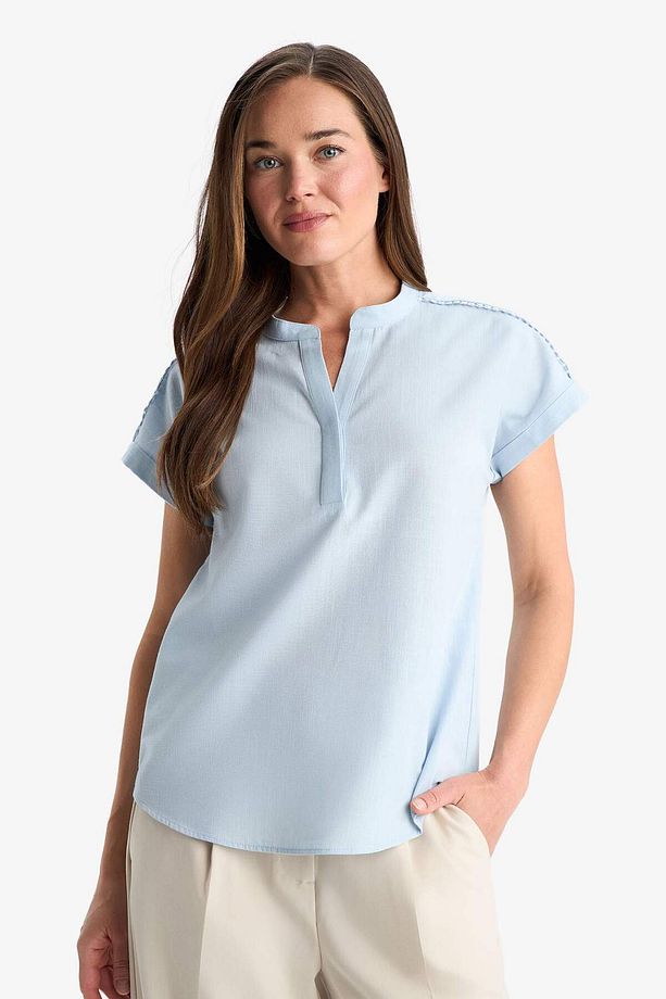 Regular Fit Apaş Yaka Flamlı Pamuk Kısa Kollu Bluz F1635AX25SM - 4