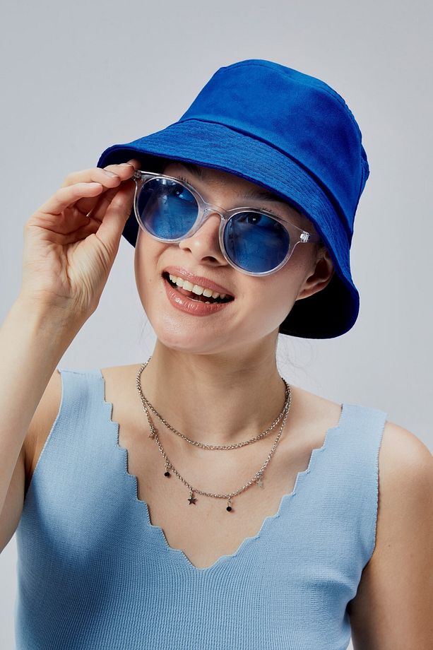 Yazlık Kumaş Kova Şapka, Erkek Kadın Düz Balıkçı Bucket Şapka, Unisex Mavi - 1