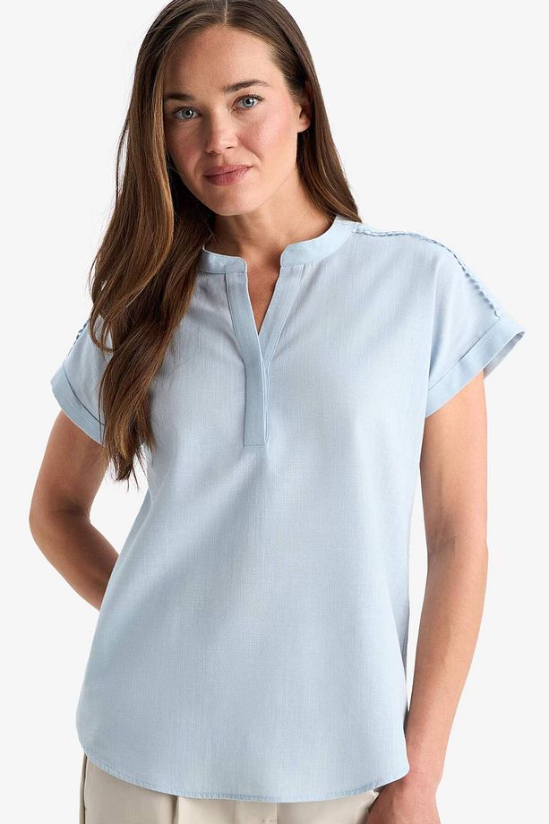 Regular Fit Apaş Yaka Flamlı Pamuk Kısa Kollu Bluz F1635AX25SM - 1