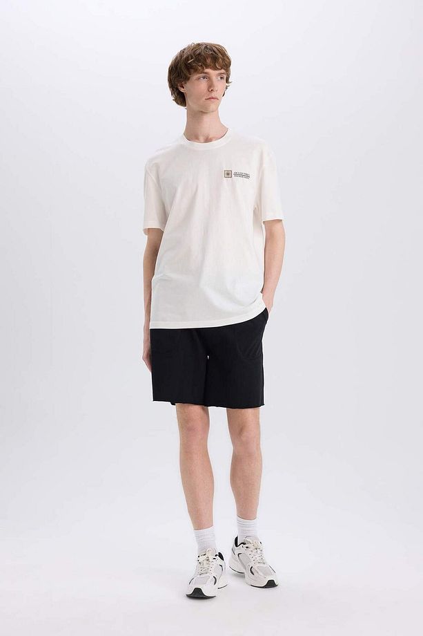 %100 Pamuk Slim Fit Dar Kesim Dar Paça Cepli Basic Düz Şort B8673AX25SM - 3