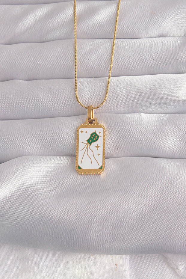 316L Steel Gold Color White Enamel Tarot Necklace