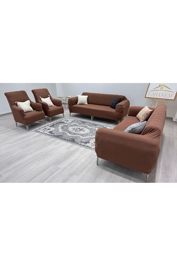 LİKRALİ KOLTUK ÖRTÜSÜ 3+3+1+1 . KOLTUK KILIFI Lastikli Esnek Yikanabilir Kare Desen - 7