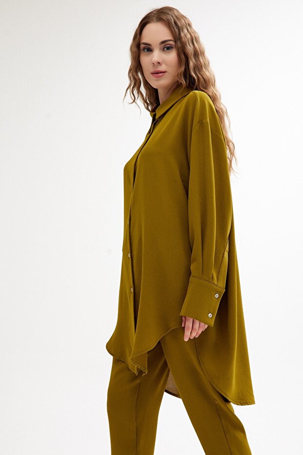 Oversize Gömlek Yağ Yeşili - 7