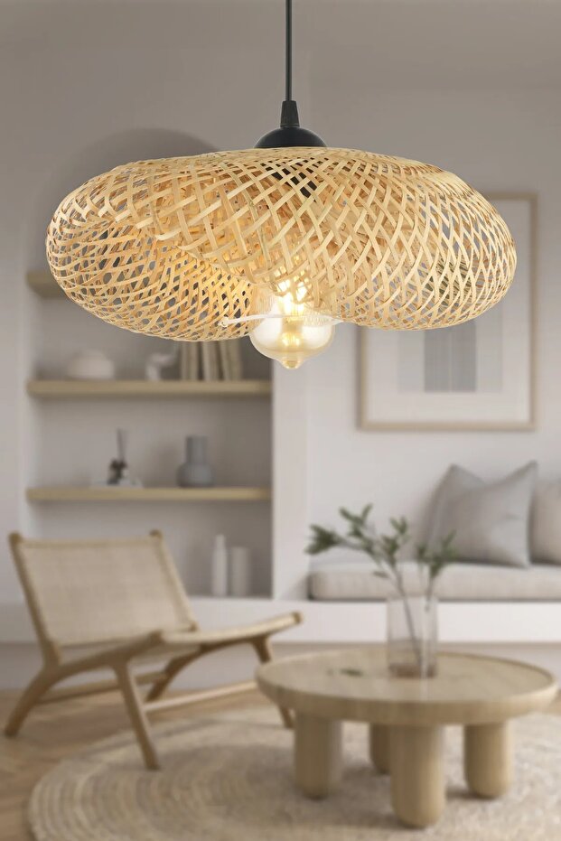 Cowboy Model Tekli Rattan Bambu Modern Tasarım İskandinav Bohem Sarkıt Avize - 1