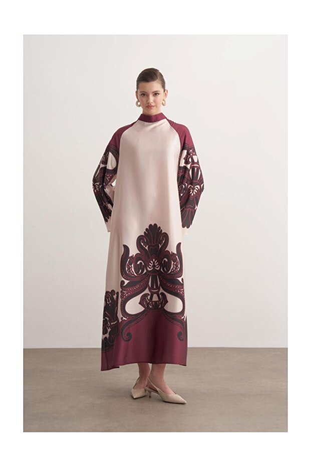 فستان ستان منقوش - 1