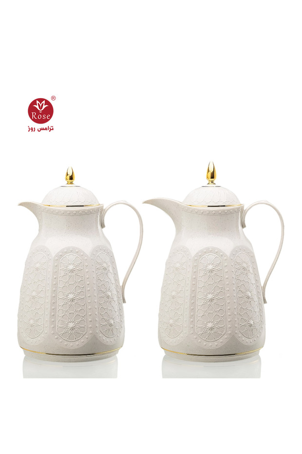 RS-132-طقم ترمس شاي وقهوة بنقشة اسلامية (حجم صغير)- 2 ترمس روز سعة (600 ممل ) قهوة و (600 ممل ) شاي