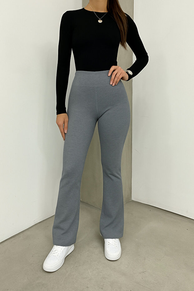 Women's Anthracite Brand Equivalent Combed Cotton Knitted Lycra Flexible Flared Leggings