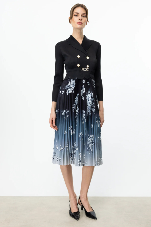 Accordion Fabric Midi Dress Black