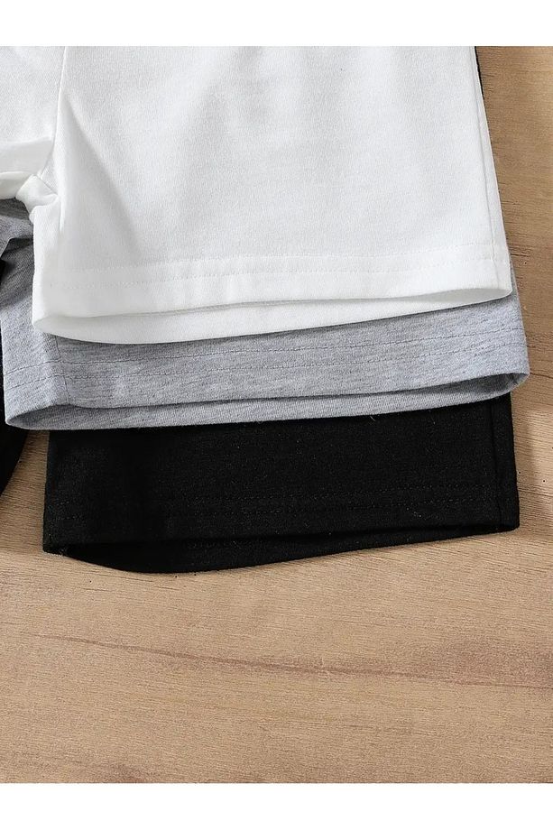 Kız\Erkek Çocuk 3`Lü Paket Minimal Kurdele Baskılı Şort - 3