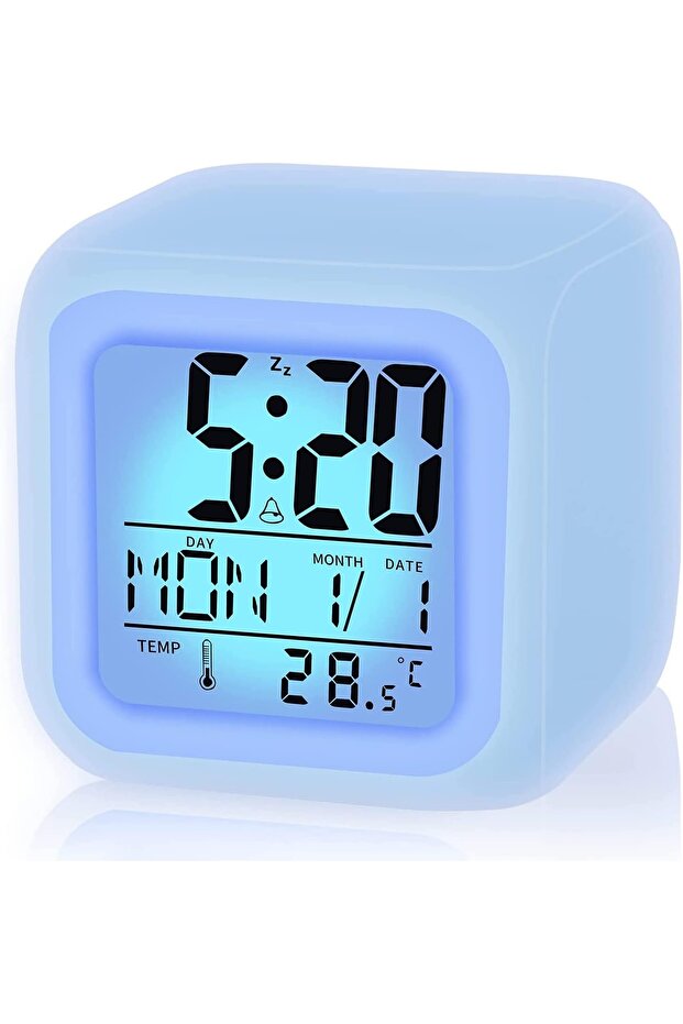 Digital 7-Color Changing LED Alarm Clock with Glowing Light, Temperature Display & Date Function - 1