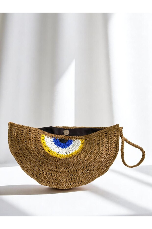 حقيبة شاطئ من القش الجوت مع نمط العين - 1