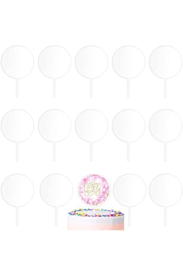 15pcs Clear Blank Acrylic Cake Toppers, 10cm DIY Round Picks for Wedding Birthday Cake Decoration