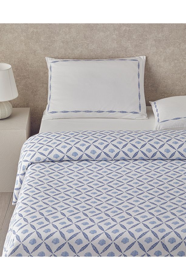 Sea Shell Baskılı Tek Kişilik Pike Takımı 150x220 cm Mavi - 2
