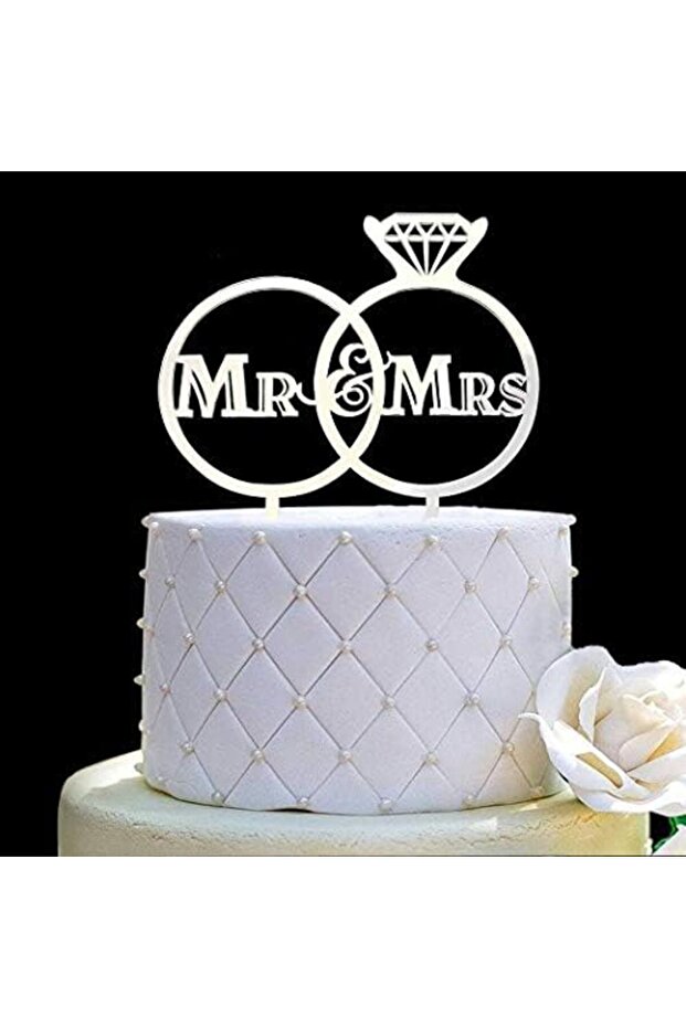 Mr & Mrs Cake Topper, Bride and Groom Wedding Engagement Decorations, Mirror Silver Acrylic