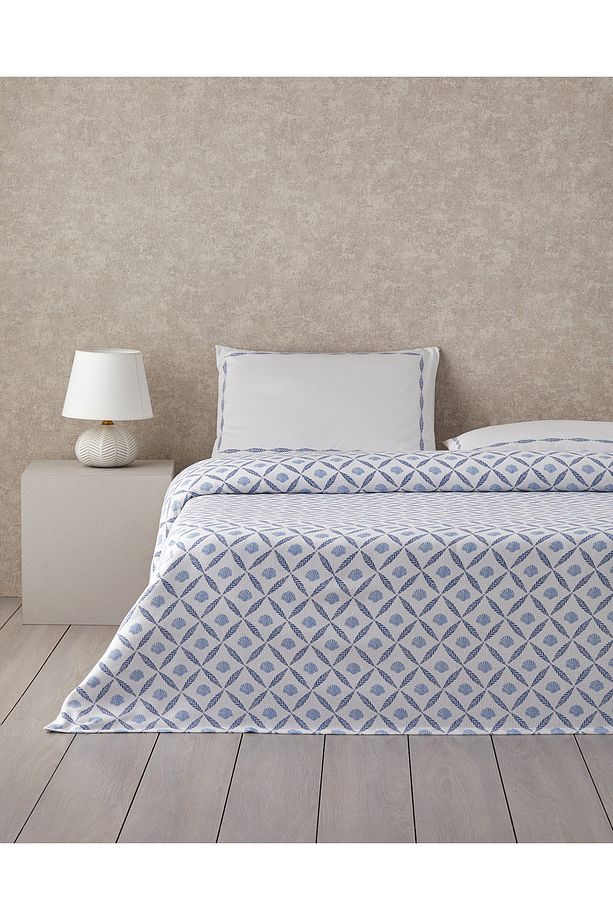 Sea Shell Baskılı Tek Kişilik Pike Takımı 150x220 cm Mavi - 1