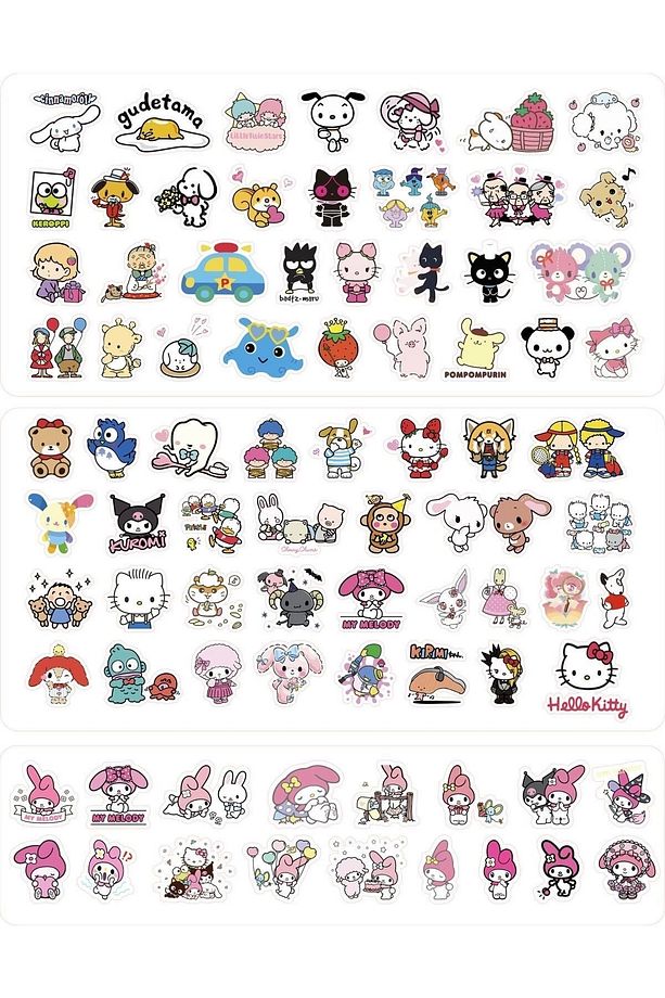 Sanrio Kuromi Hello Kitty My Melody Sticker Etiket Set 3 Sayfa 81 Adet Etiket - 1