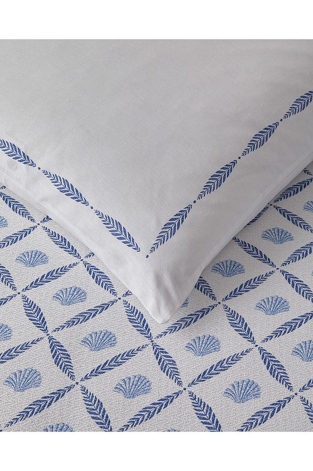 Sea Shell Baskılı Tek Kişilik Pike Takımı 150x220 cm Mavi - 4