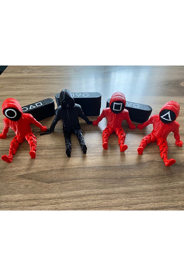 Squid Game Front Man ve Muhafız Seti, 3D Baskı Squid Game Askerleri 4'lü Set - 4