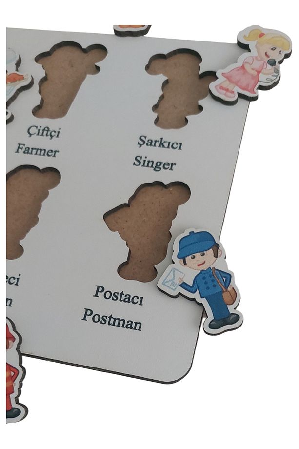 Ahşap Türkçe - İngilizce 4lü Mega Set Bultak Puzzle Sayılar Şekiller Meslekler Hayvanlar - 7