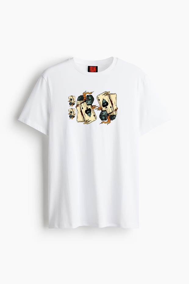 Unisex Soft Textured Women's Men's Oversize Crew Neck Cotton Playing Card Printed Basic T-Shirt