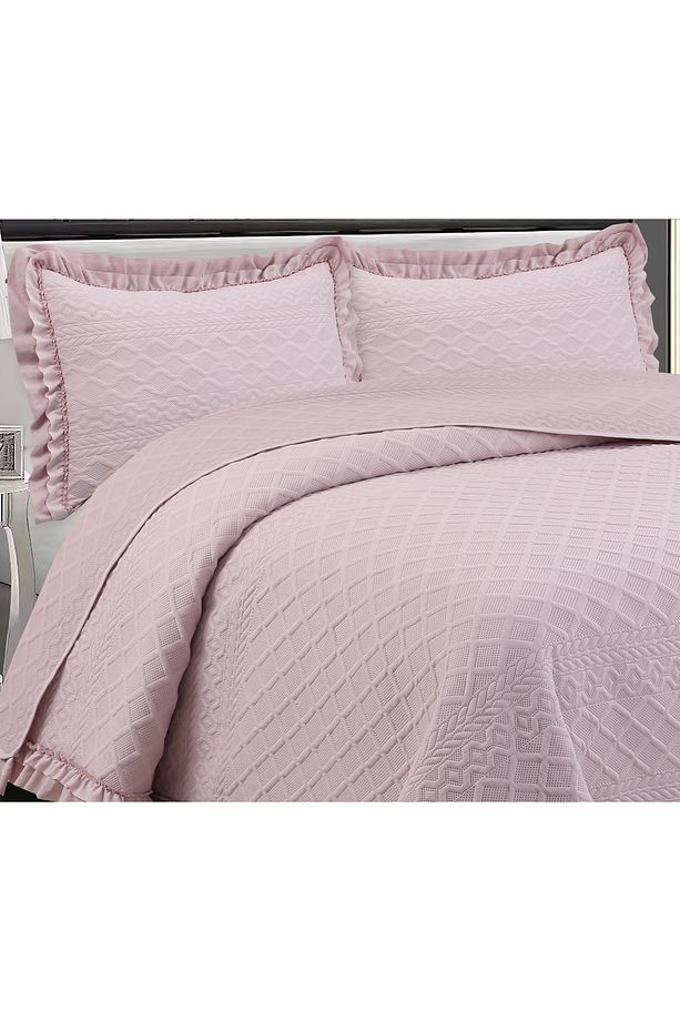Hazel Washed Fırfırlı Çift Kişilik Pudra Yatak Örtüsü Takımı - 2