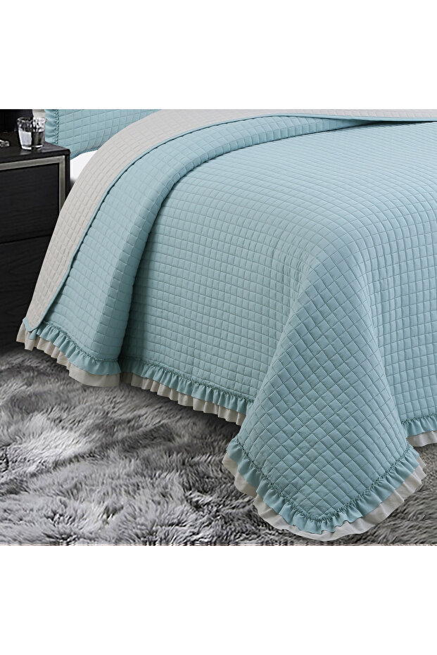 Square Washed Frilly Double Neft Bedspread Set - 3