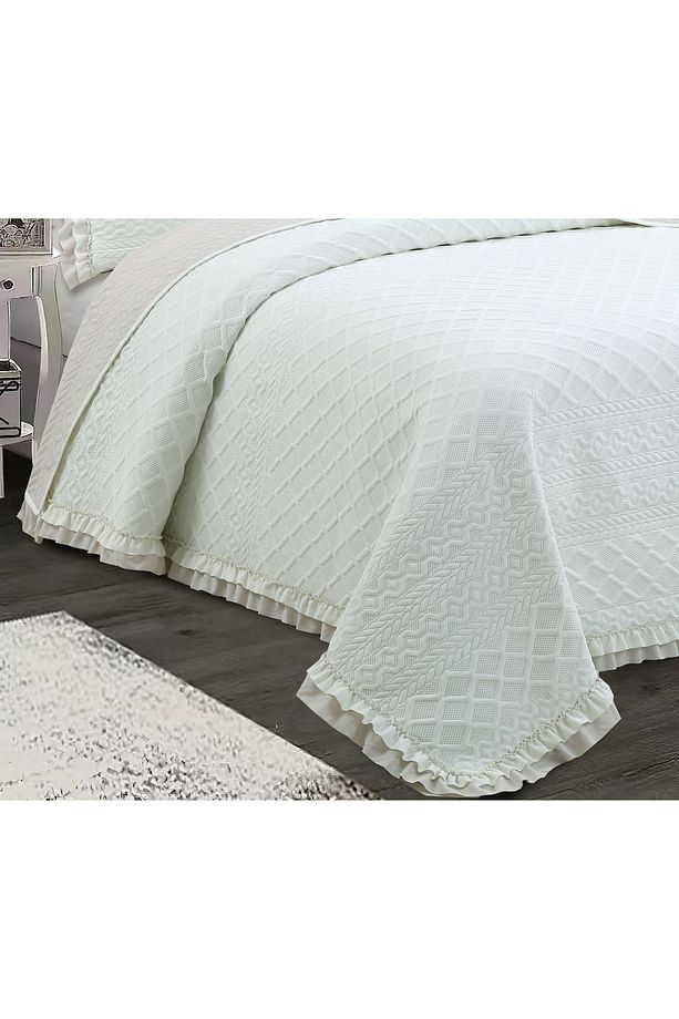 Hazel Washed Fırfırlı Çift Kişilik Krem Yatak Örtüsü Takımı - 3