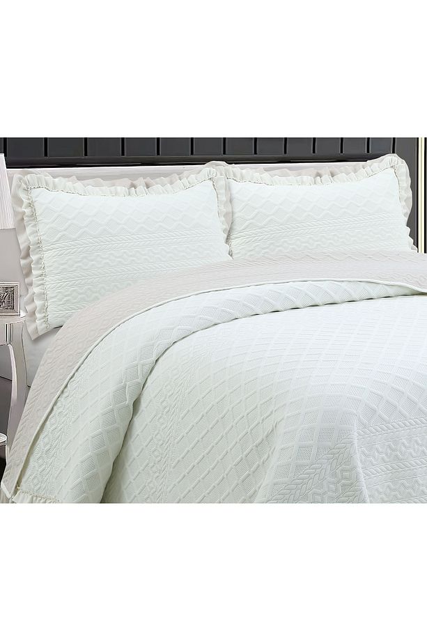Hazel Washed Fırfırlı Çift Kişilik Krem Yatak Örtüsü Takımı - 2
