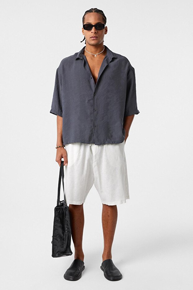 Oversize Short Sleeve Linen Shirt Anthracite