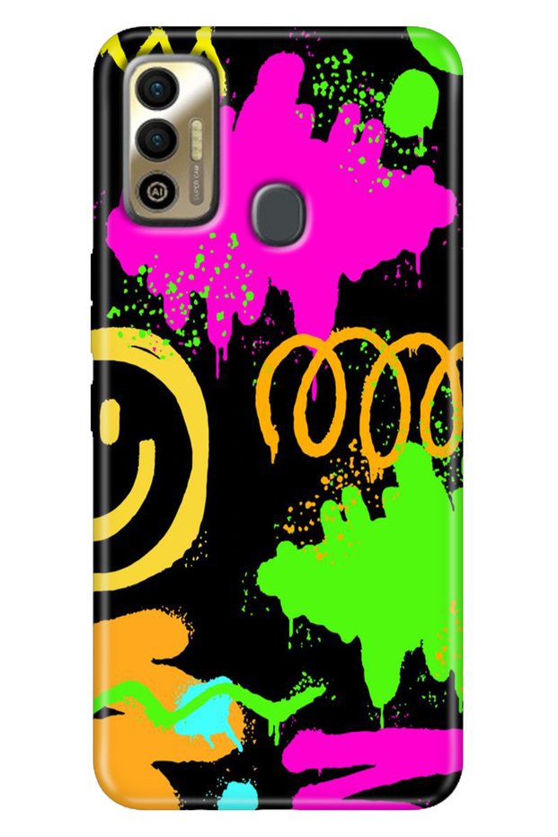 حافظة Tecno Spark 7 - 7T مصنوعة من مادة TPU ذات نمط ملون ومزخرف من السيليكون المزخرف من Tecno Smile