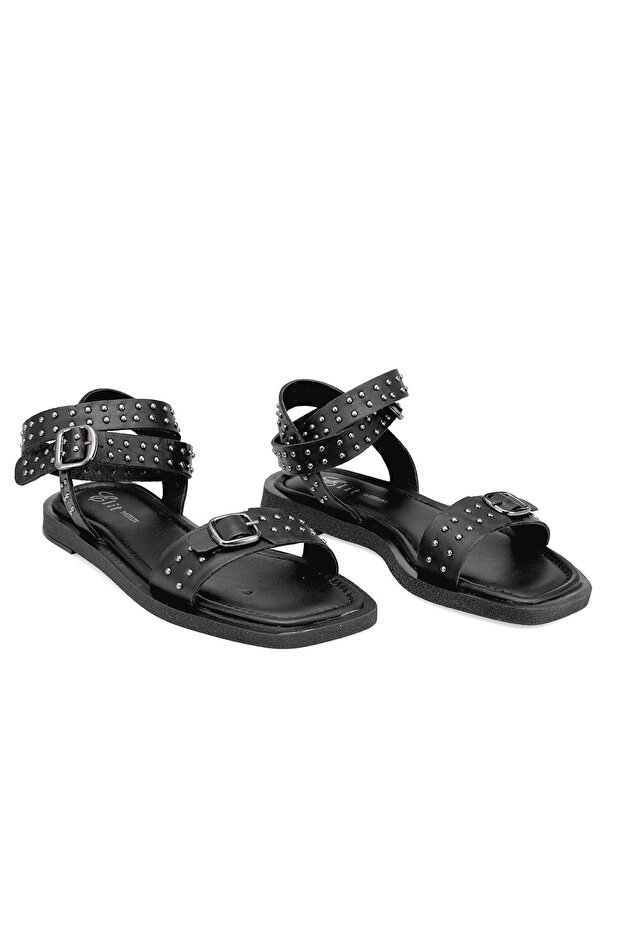 Elit Maribelle Women's Genuine Leather Orthopedic Flat Sandals Black