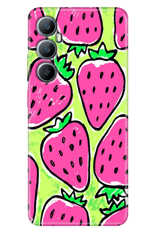 Realme C65 Case (Rmx3910) Compatible Colorful Printed Silicone Strawberry