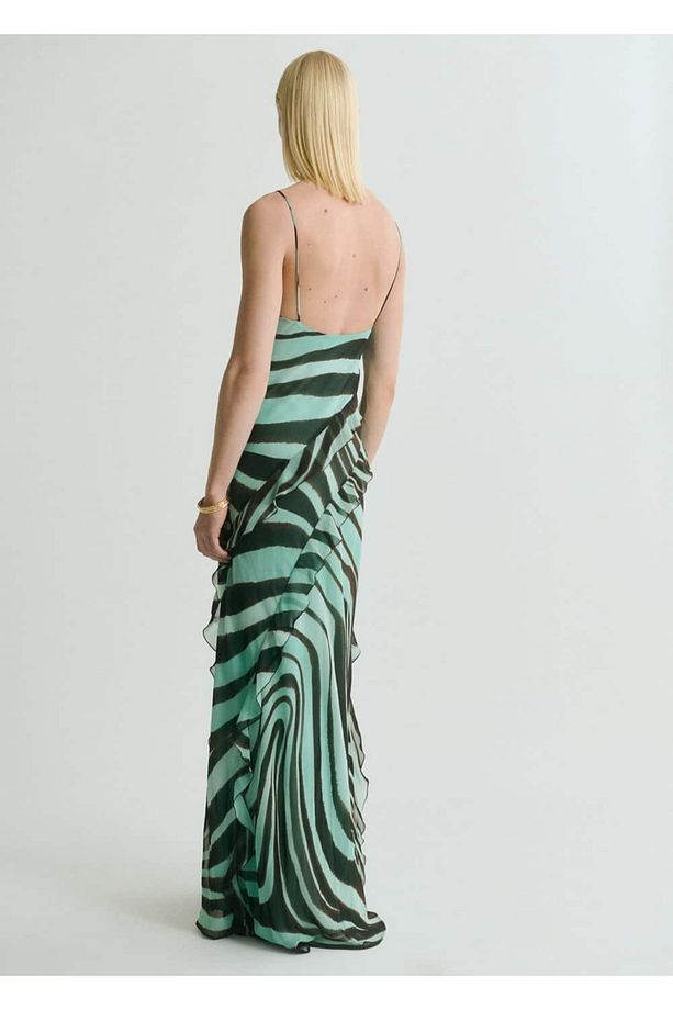 Zebra desenli volanlı elbise - 4