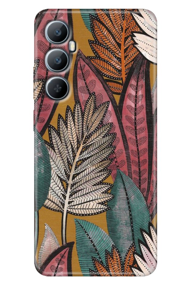 Realme C65 Case (Rmx3910) Compatible Colorful Printed Silicone Leaves