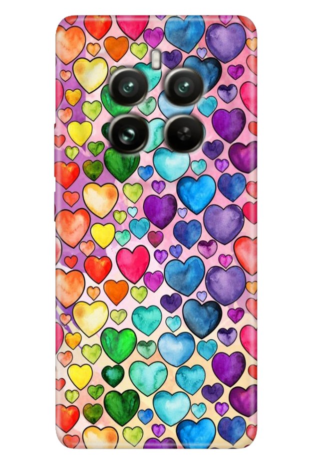 Realme 12 Pro (Rmx3842) Compatible Case Colorful Rubber Silicone Heart Drawing