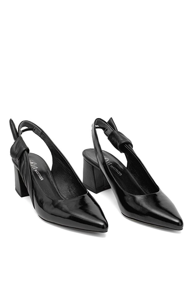 Elit Amina Women's Genuine Leather Classic Heeled Shoes Black
