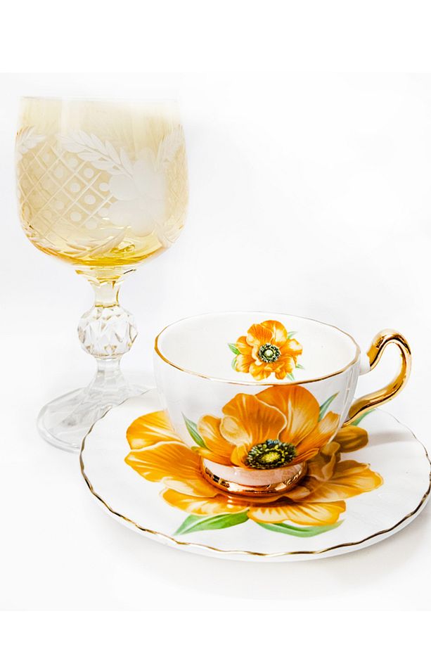 TEK KİŞİLİK YELLOW FLOWER KAHVE FİNCAN VE KAHVE SU BARDAĞI - 3
