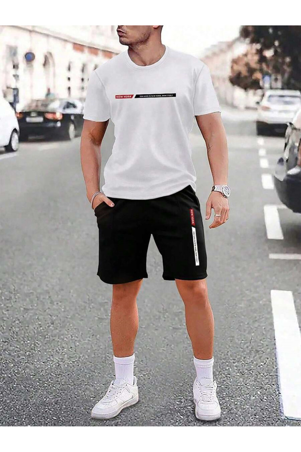 Unisex Oversize New York Printed Crew Neck T-Shirt Shorts