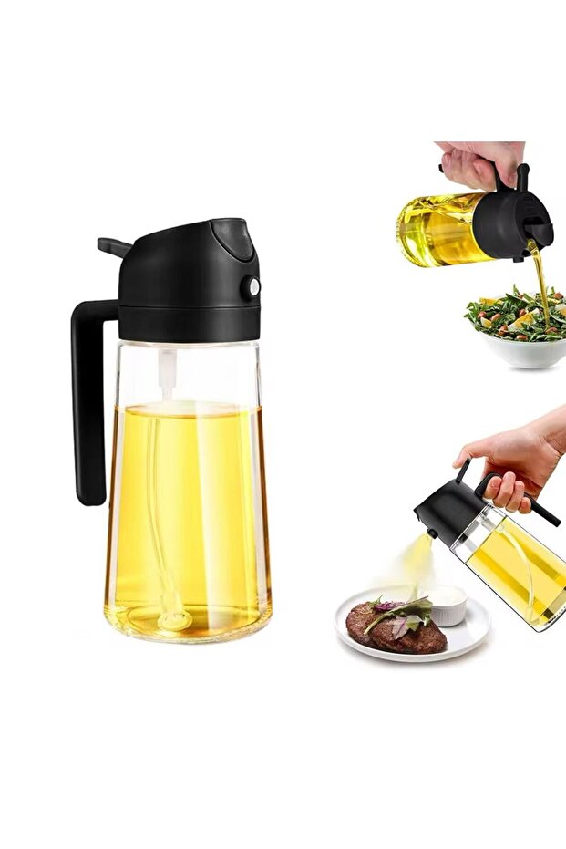 Double Function Large Size 600 ml Glass Sprayed Oil Pot - 4