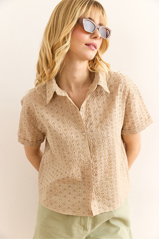Women's Stone Double Sleeve Scallop Shirt Gml-19001340