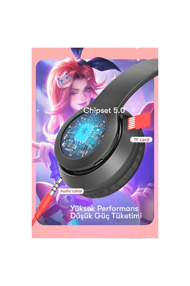 Bluetooth Kedi Kulaklık Kablosuz Led Işıklı Kız Erkek Çocuklar İçin Kulaklık İphone15 Pro Max Uyumlu - 6