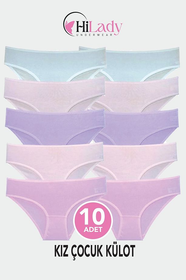 Kız Çocuk Külot, 10'lu Paket, Pamuklu Soft Renkler, Kız Çocuk Külot - 1