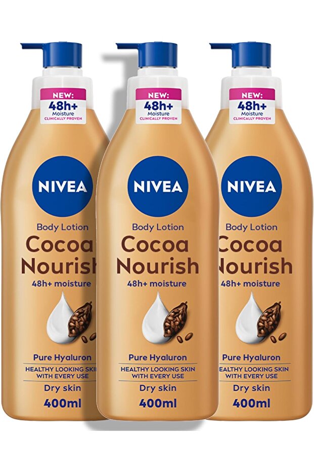 NIVEA Cocoa Body Lotion for Dry Skin, 3 x 400ml - 1